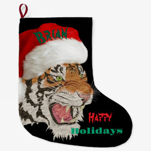 Prettige feestdagen Wildlife tijger met kerstmuts Grote Kerstsok