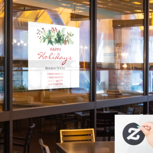 Prettige feestdagen · Winkeluren Raamsticker (Restaurant Raam)