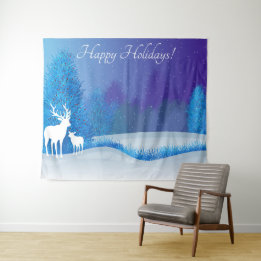 prettige feestdagen Winter Backdrop Deer Wandkleed