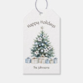 Prettige feestdagen Winter Blauwe Kerstboom Naam Cadeaulabel (Voorkant)
