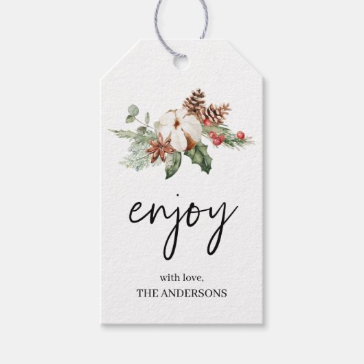 Prettige Feestdagen Winter Bloem | Kerstcadeau Lab Cadeaulabel (Voorkant)