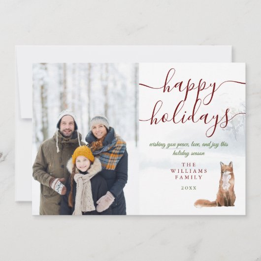 Prettige feestdagen Winter Fox Kerst Fotovakantie Feestdagenkaart (Voorkant)