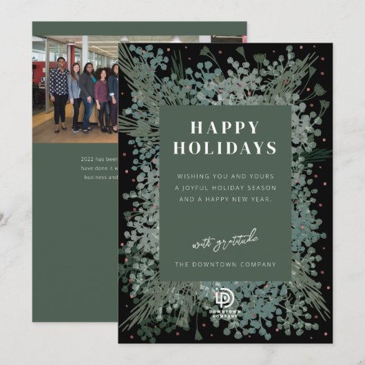 prettige feestdagen Winter Greenery Holiday Card Feestdagenkaart (Voorkant / Achterkant)