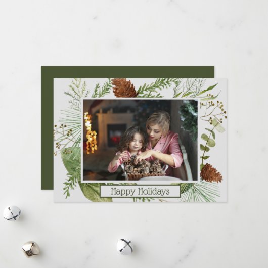 Prettige feestdagen Winter Greenery Horizontale fo Feestdagenkaart (Voorkant / Achterkant in situ)