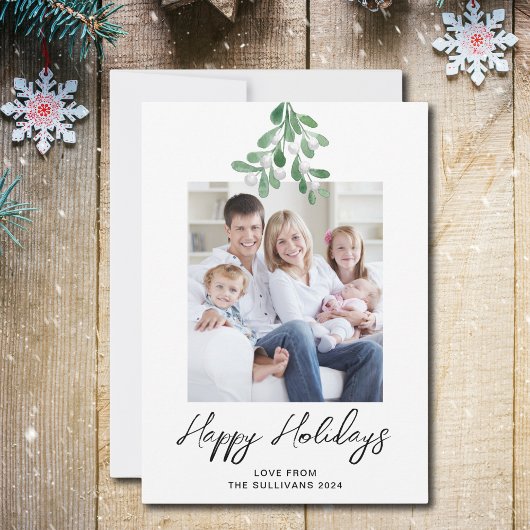 Prettige feestdagen Winter Greenery Mistletoe Foto Feestdagenkaart