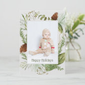 prettige feestdagen Winter Greenery Verticale foto Feestdagenkaart (Staand voorkant)