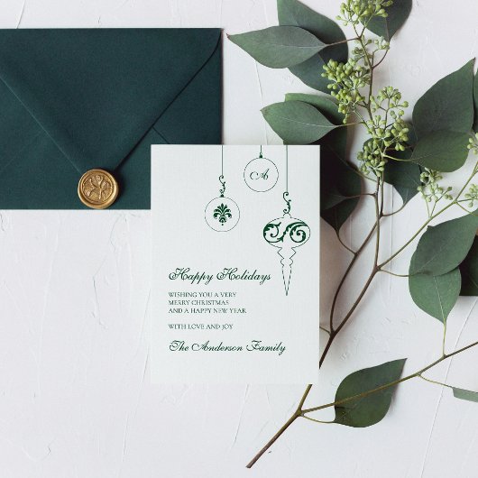 Prettige feestdagen Winter Groen Monogram Bauble F Feestdagenkaart