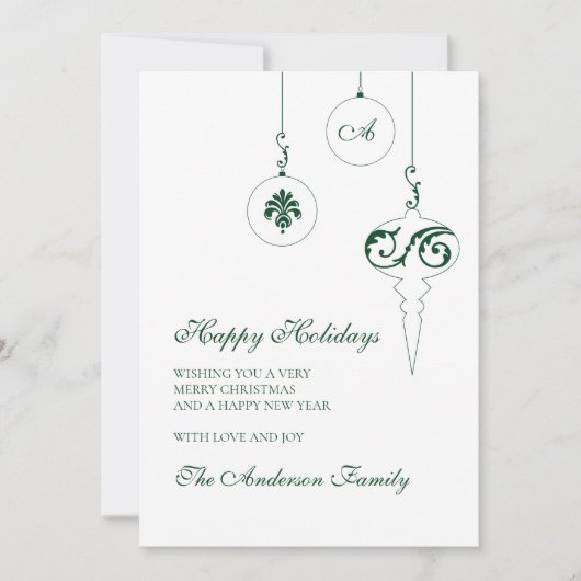 Prettige feestdagen Winter Groen Monogram Bauble F Feestdagenkaart (Voorkant)