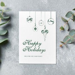 Prettige feestdagen Winter Groen Monogram Bauble Feestdagenkaart