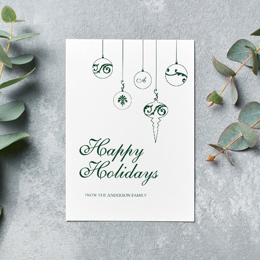 Prettige feestdagen Winter Groen Monogram Bauble Feestdagenkaart