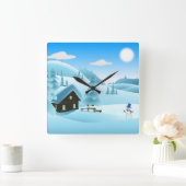 "PRETTIGE FEESTDAGEN" WINTER LANDSCAPE VIERKANTE KLOK (Huis)