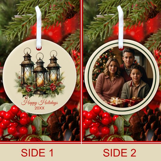 Prettige feestdagen Winter lantaarns aangepaste fo Keramisch Ornament