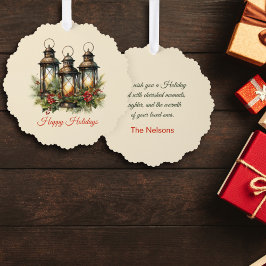 Prettige feestdagen Winter lantaarns aangepaste fo Ornament Kaart
