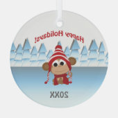 prettige feestdagen! Winter Monkey Glas Ornament (Achterkant)