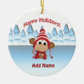 prettige feestdagen! Winter Monkey Keramisch Ornament (Voorkant)