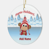 prettige feestdagen! Winter Monkey Keramisch Ornament (Links)