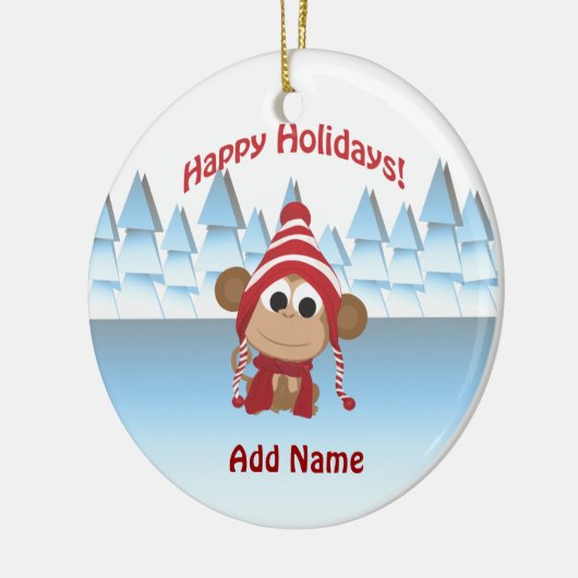 prettige feestdagen! Winter Monkey Keramisch Ornament (Links)