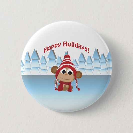 prettige feestdagen! Winter Monkey Ronde Button 5,7 Cm (Voorkant)