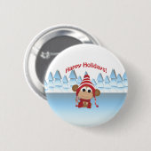 prettige feestdagen! Winter Monkey Ronde Button 5,7 Cm (Voorkant /achterkant)