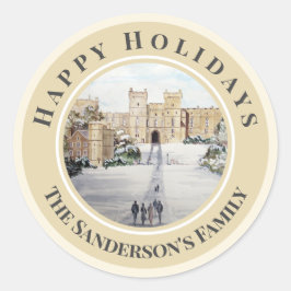 prettige feestdagen winter op het Windsor Castle P Ronde Sticker