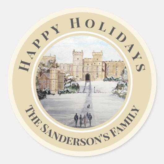 prettige feestdagen winter op het Windsor Castle P Ronde Sticker (Voorkant)