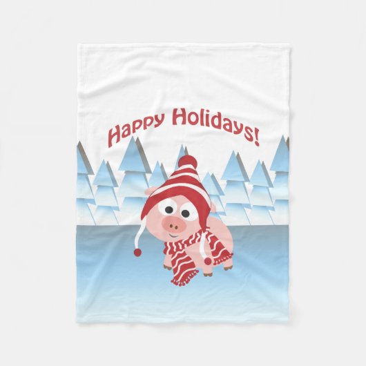 prettige feestdagen! Winter Pig Fleece Deken (Voorkant)