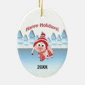 prettige feestdagen! Winter Pig Keramisch Ornament (Achterkant)