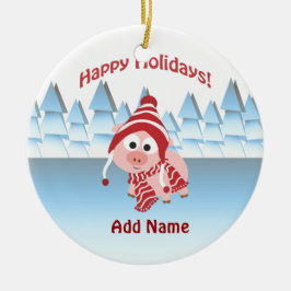 prettige feestdagen! Winter Pig Keramisch Ornament