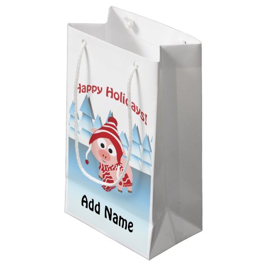 prettige feestdagen! Winter Pig Klein Cadeauzakje (Voorkant Gekanteld)