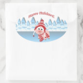 prettige feestdagen! Winter Pig Ovale Sticker (Tas)