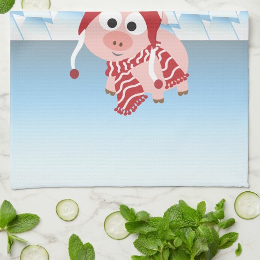 prettige feestdagen! Winter Pig Theedoek (Gevouwen)