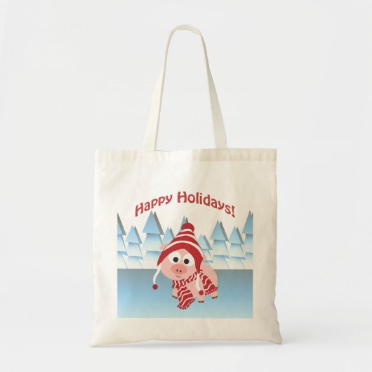prettige feestdagen! Winter Pig Tote Bag (Voorkant)