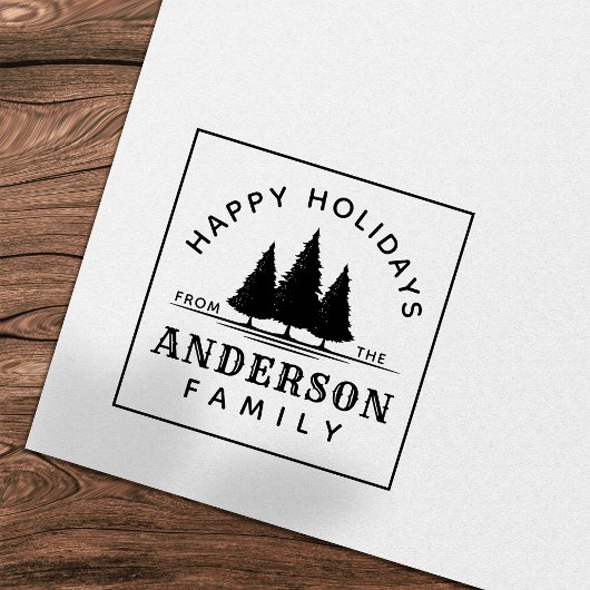 Prettige feestdagen Winter Pine Bomen Kerstmis Fam Zelfinktende Stempel