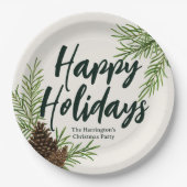 Prettige feestdagen Winter Pine Greenery Ivoor Papieren Bordje (Voorkant)