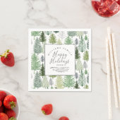 prettige feestdagen Winter Pine Trees Paper Napkin Servet (Insitu)
