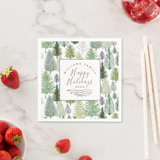 prettige feestdagen Winter Pine Trees Paper Napkin Servet (Insitu)