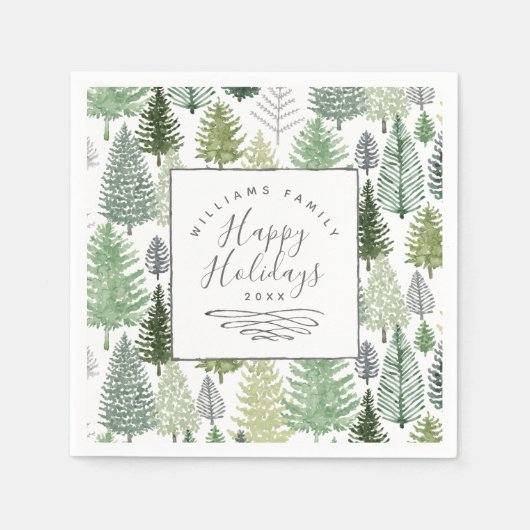 prettige feestdagen Winter Pine Trees Paper Napkin Servet (Voorkant)