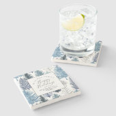 prettige feestdagen Winter Pines Custom Stone Onde Stenen Onderzetter (Zijkant)