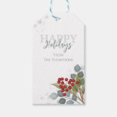 prettige feestdagen Winter Red Holly Berries Elega Cadeaulabel (Voorkant)