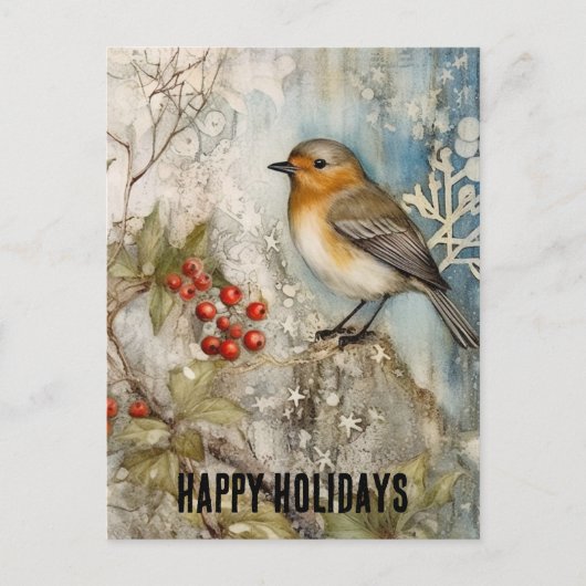 Prettige feestdagen Winter Robin Briefkaart (Voorkant)