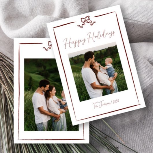 Prettige feestdagen Winter Rode Hand getrokken Bow Kaart