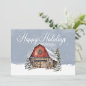 Prettige feestdagen Winter Sneeuw Boerderij Schuur Feestdagenkaart (Staand voorkant)