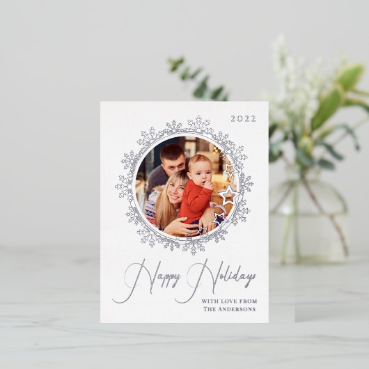 prettige feestdagen Winter Snowflake 1 Fotokerstfe (Staand Voorkant)