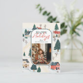 Prettige feestdagen Winter Village Familiefoto Briefkaart (Staand voorkant)
