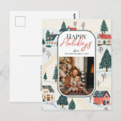 Prettige feestdagen Winter Village Familiefoto Briefkaart (Voorkant / Achterkant)