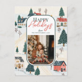 Prettige feestdagen Winter Village Familiefoto Briefkaart (Voorkant)
