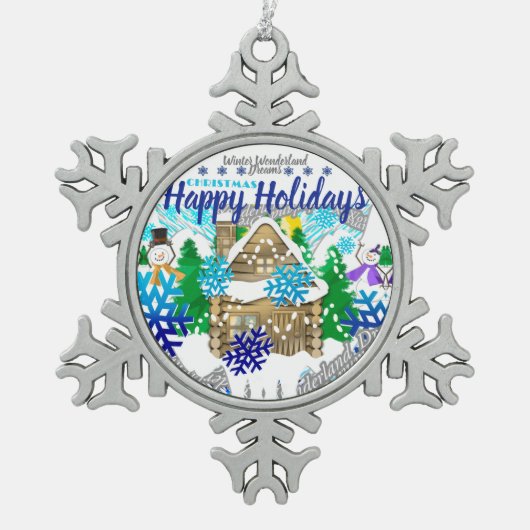 prettige feestdagen | WINTER WONDERLAND | Tin Sneeuwvlok Ornament (Voorkant)