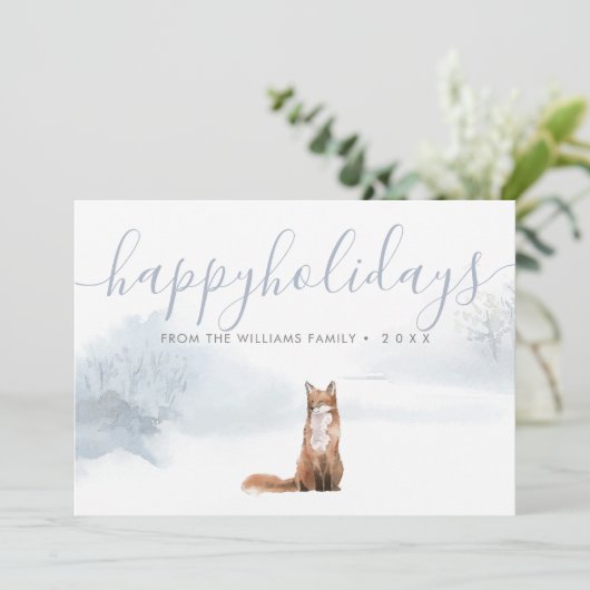 prettige feestdagen Winter Woodland Scene Fox Feestdagenkaart (Staand voorkant)