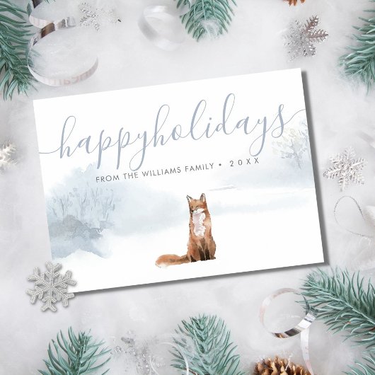 prettige feestdagen Winter Woodland Scene Fox Feestdagenkaart