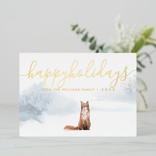 prettige feestdagen Winter Woodland Scene Fox Gold (Staand Voorkant)